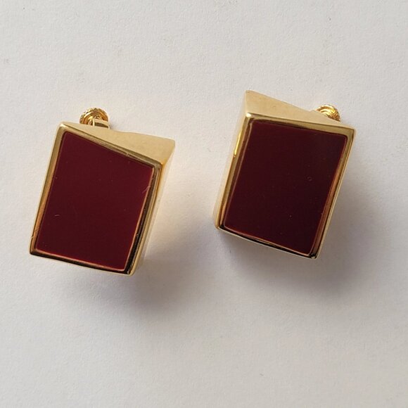 Unique Napier Geometric Gold and Mauve Tone Clip-on Earrings - Picture 4 of 10